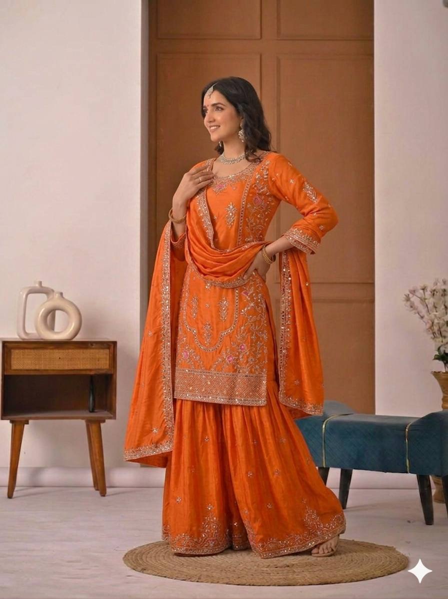 Designer Natural Crepe Sharara Palazzo Suit