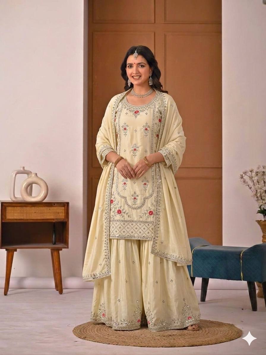 Designer Natural Crepe Sharara Palazzo Suit