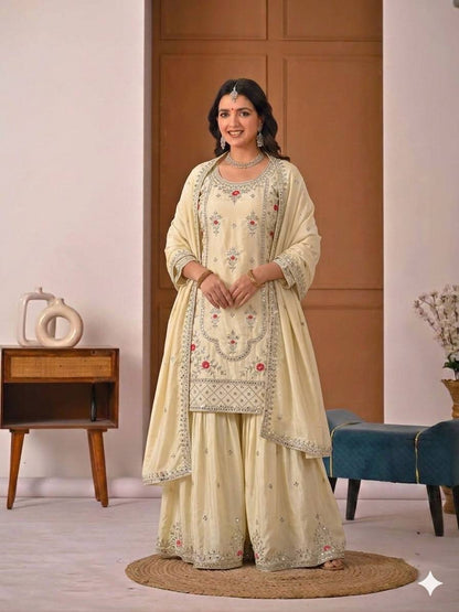 Designer Natural Crepe Sharara Palazzo Suit