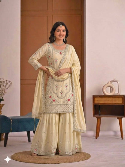 Designer Natural Crepe Sharara Palazzo Suit
