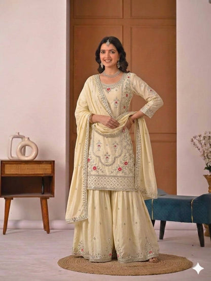 Designer Natural Crepe Sharara Palazzo Suit