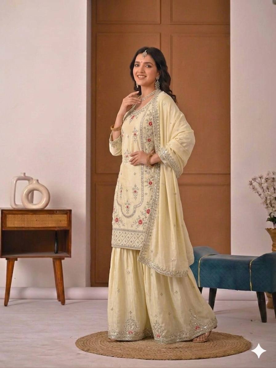 Designer Natural Crepe Sharara Palazzo Suit