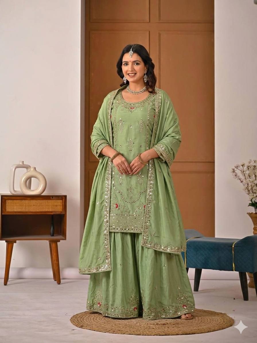 Designer Natural Crepe Sharara Palazzo Suit