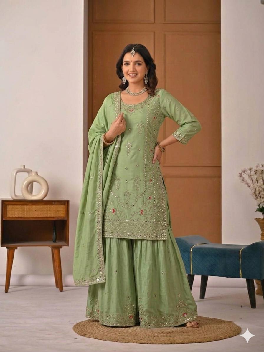 Designer Natural Crepe Sharara Palazzo Suit