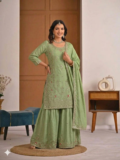 Designer Natural Crepe Sharara Palazzo Suit