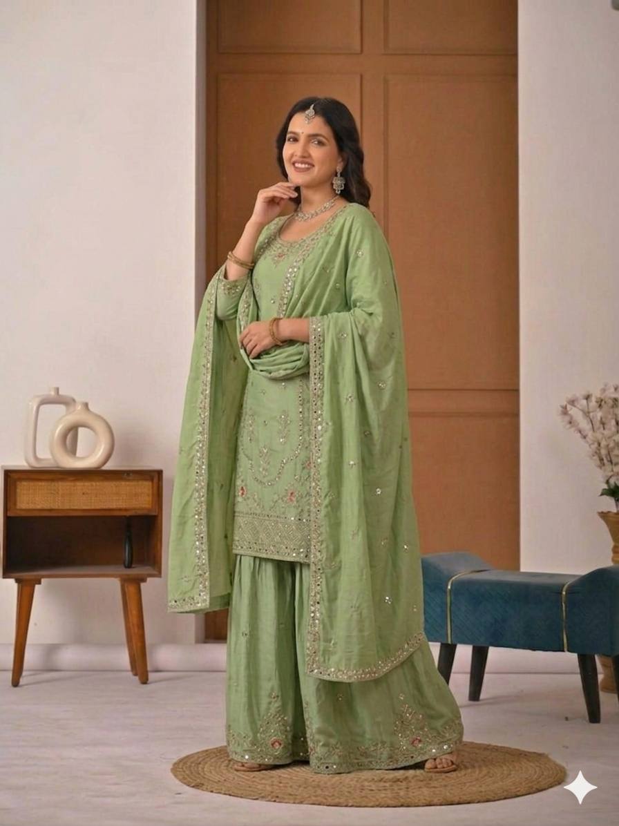 Designer Natural Crepe Sharara Palazzo Suit
