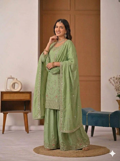 Designer Natural Crepe Sharara Palazzo Suit
