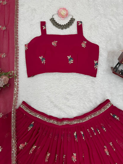Pink Color Designer Faux Georgette Wedding Wear Lehenga Choli
