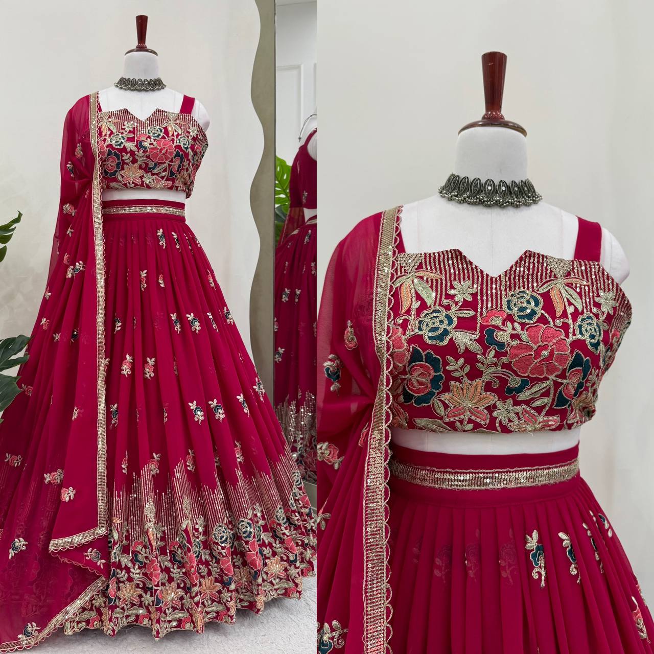Pink Color Designer Faux Georgette Wedding Wear Lehenga Choli