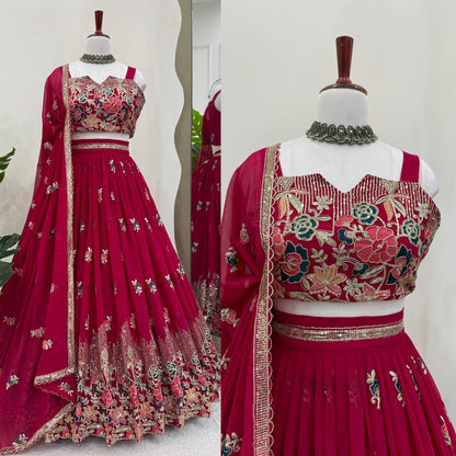 Pink Color Designer Faux Georgette Wedding Wear Lehenga Choli