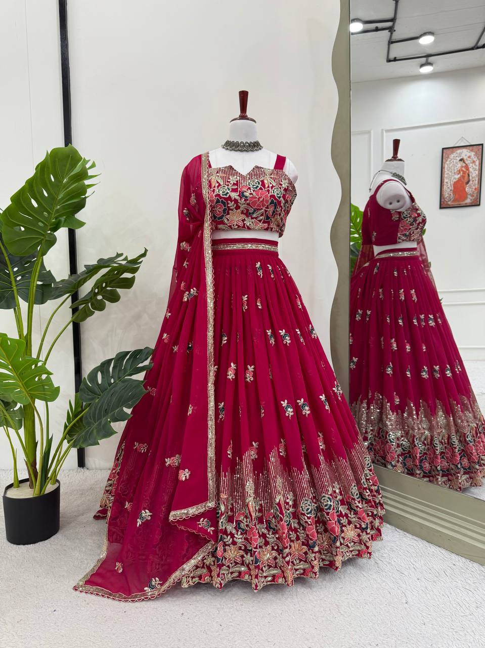 Pink Color Designer Faux Georgette Wedding Wear Lehenga Choli