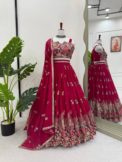 Pink Color Designer Faux Georgette Wedding Wear Lehenga Choli