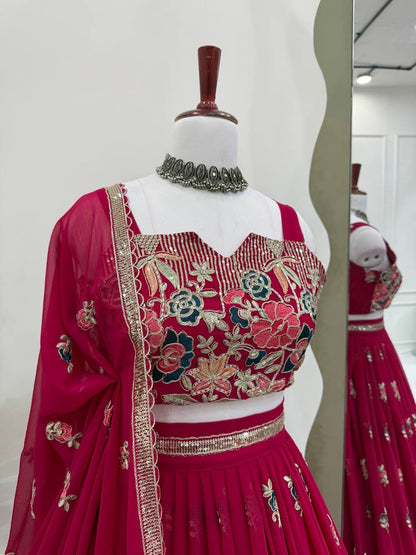 Pink Color Designer Faux Georgette Wedding Wear Lehenga Choli