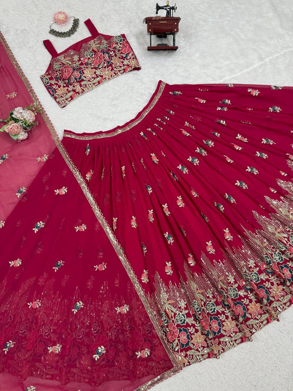 Pink Color Designer Faux Georgette Wedding Wear Lehenga Choli