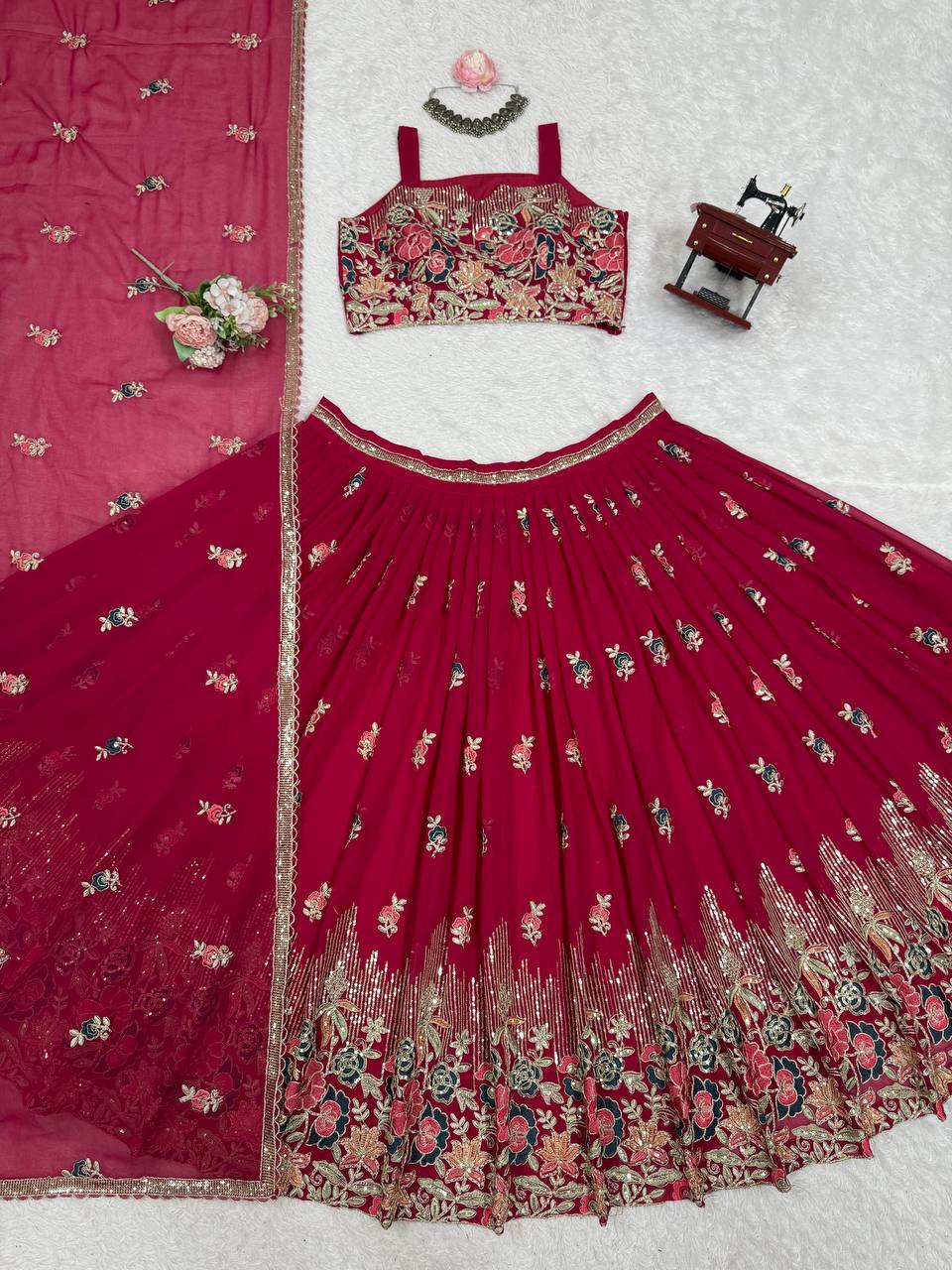 Pink Color Designer Faux Georgette Wedding Wear Lehenga Choli
