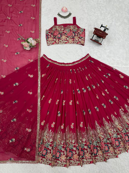 Pink Color Designer Faux Georgette Wedding Wear Lehenga Choli