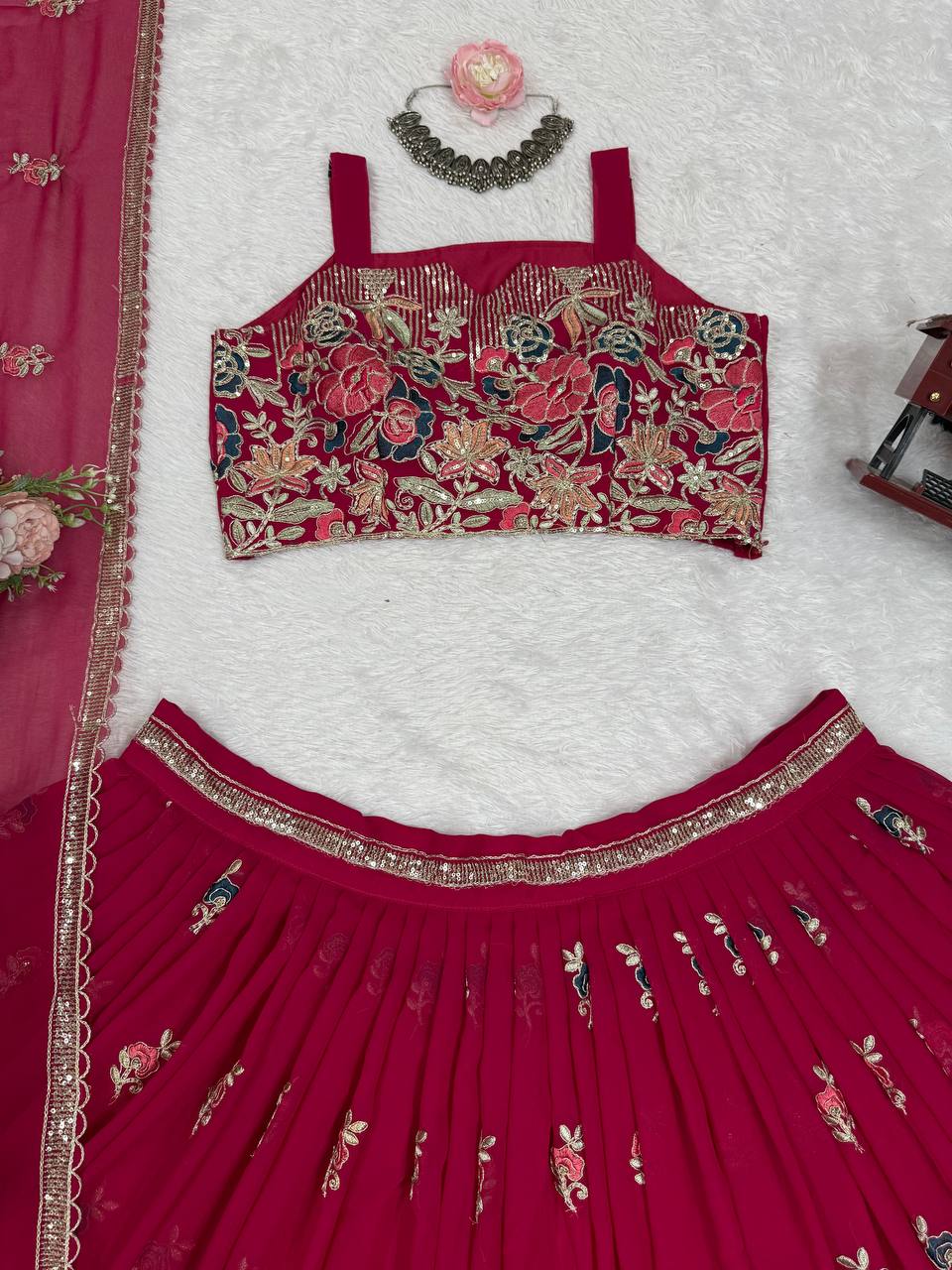 Pink Color Designer Faux Georgette Wedding Wear Lehenga Choli