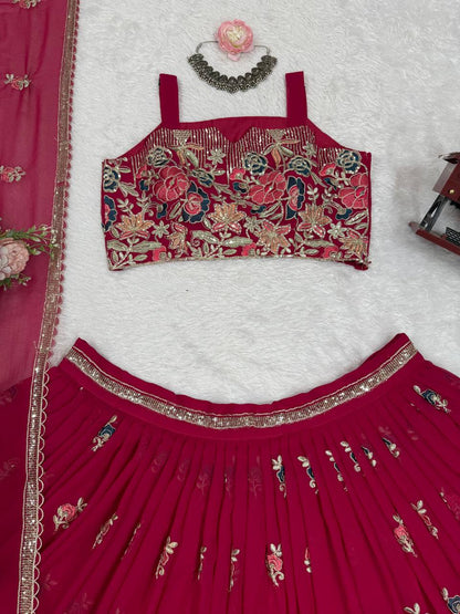 Pink Color Designer Faux Georgette Wedding Wear Lehenga Choli