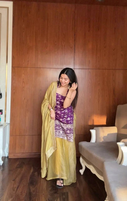 Neha's Wear Jacquard And Crunchy Silk Palazzo Set