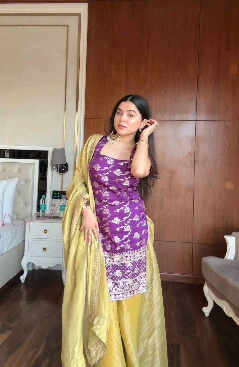 Neha's Wear Jacquard And Crunchy Silk Palazzo Set