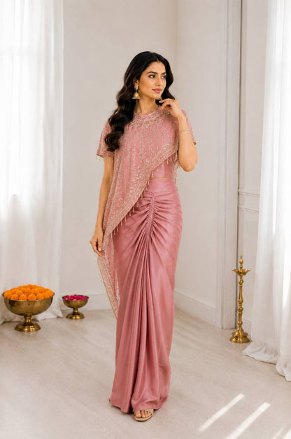 Designer Peach Color Crepe Silk Koti Dhoti Set