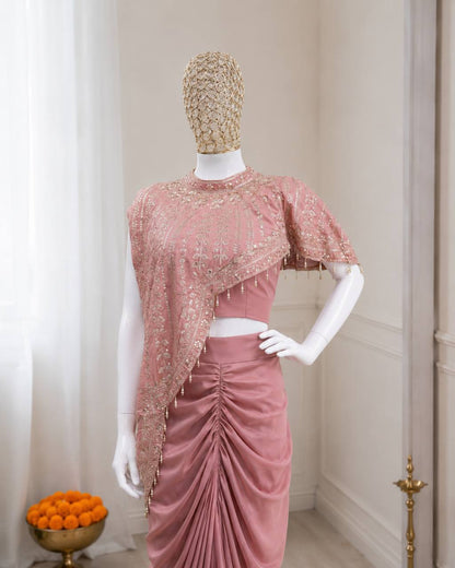 Designer Peach Color Crepe Silk Koti Dhoti Set