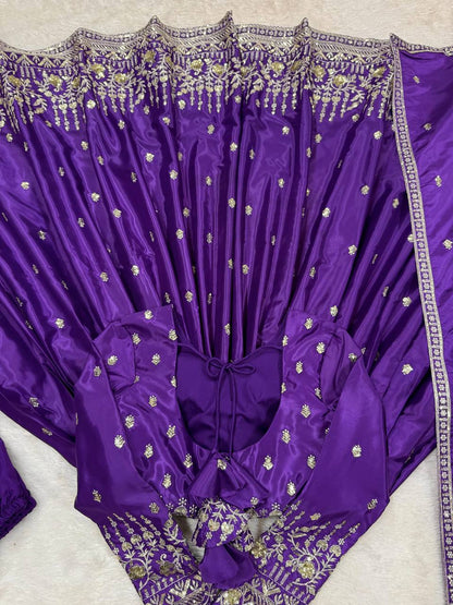 Party Wear Purple Color American Silk And Thread With Sequence Work Gown
