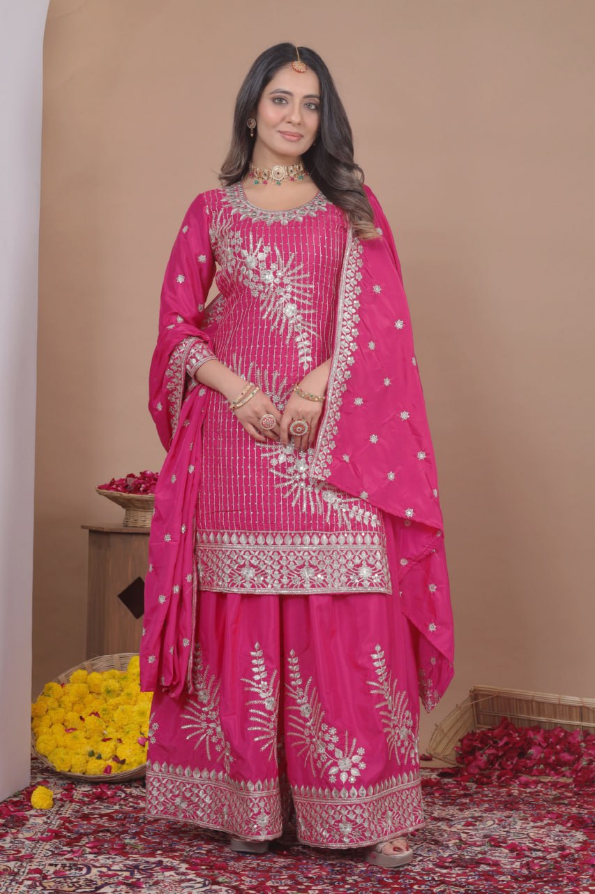 Peaceful Pink Color Sequence Embroidered Sharara Suit