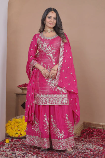 Peaceful Pink Color Sequence Embroidered Sharara Suit