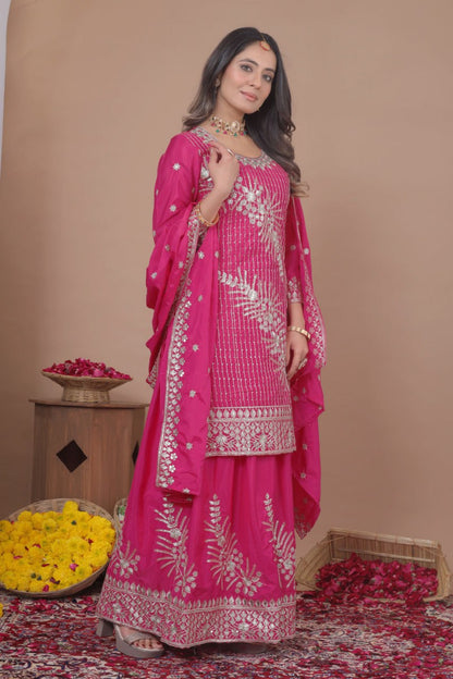 Peaceful Pink Color Sequence Embroidered Sharara Suit
