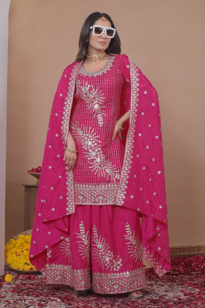 Peaceful Pink Color Sequence Embroidered Sharara Suit