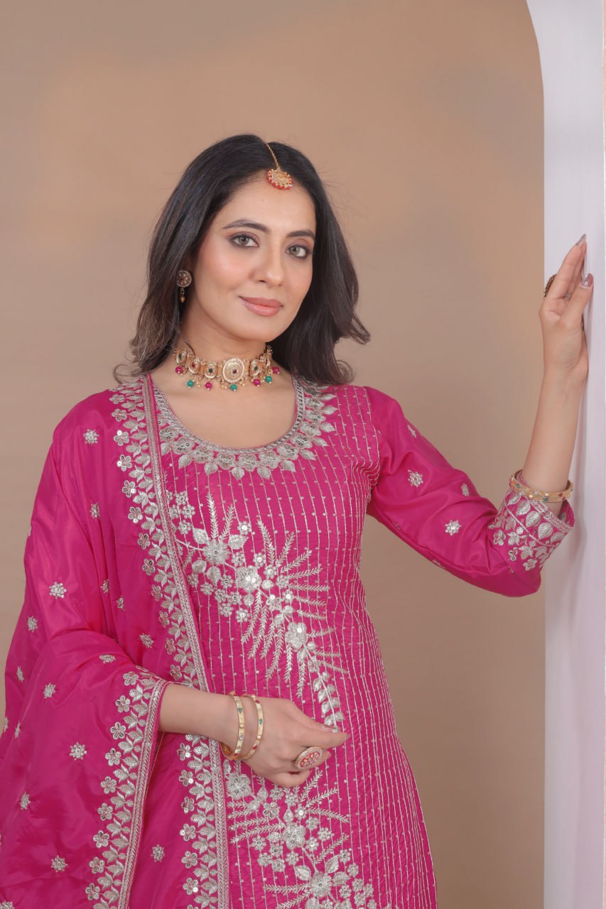 Peaceful Pink Color Sequence Embroidered Sharara Suit