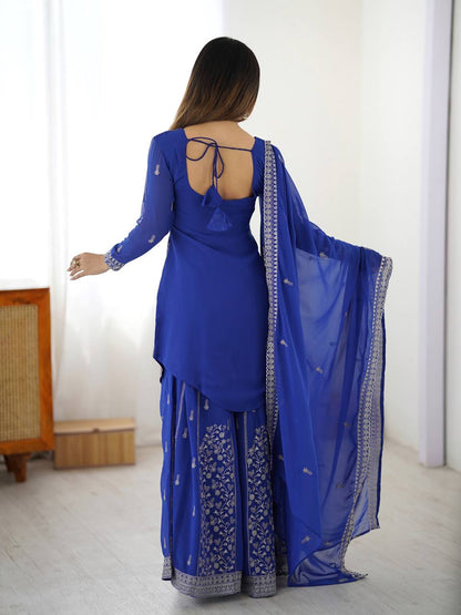 Arti Chauhan's Blue Color Embroidered Top With Palazzo With Dupatta Set