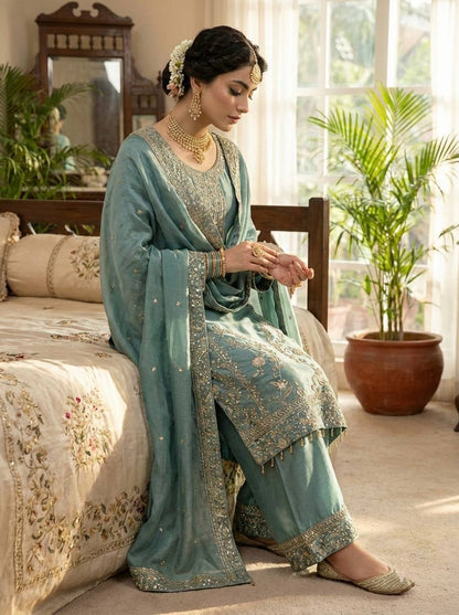 Fancy Green Color Embroidery Sequence Work Palazzo Set