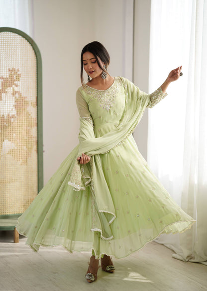 Arti Chauhan Wear Green Color Sequence Embroidered Anarkali Gown