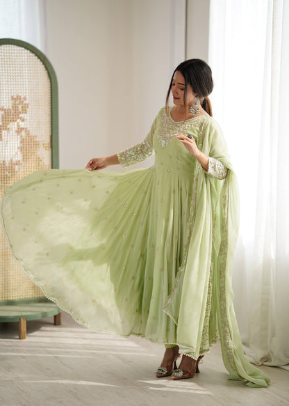 Arti Chauhan Wear Green Color Sequence Embroidered Anarkali Gown