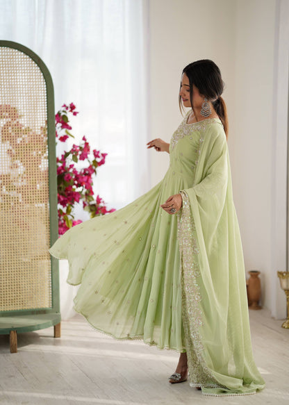 Arti Chauhan Wear Green Color Sequence Embroidered Anarkali Gown