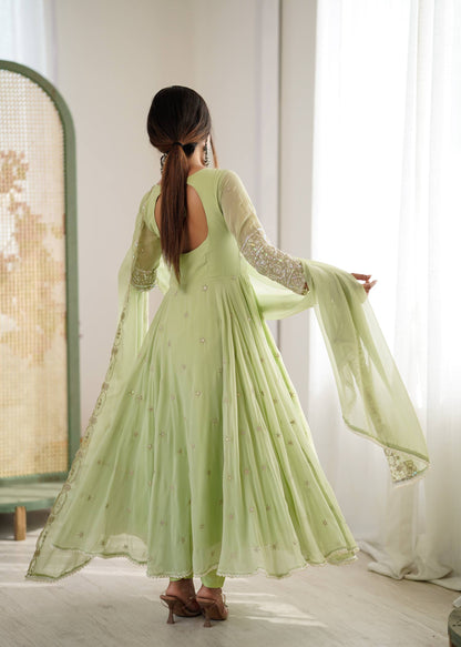 Arti Chauhan Wear Green Color Sequence Embroidered Anarkali Gown