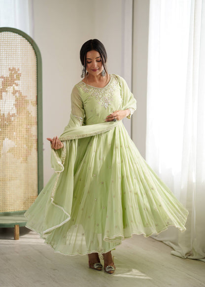 Arti Chauhan Wear Green Color Sequence Embroidered Anarkali Gown