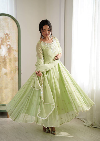 Arti Chauhan Wear Green Color Sequence Embroidered Anarkali Gown