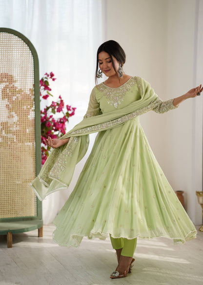 Arti Chauhan Wear Green Color Sequence Embroidered Anarkali Gown