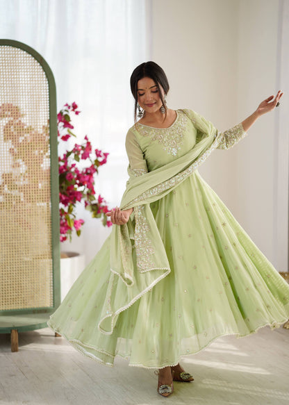 Arti Chauhan Wear Green Color Sequence Embroidered Anarkali Gown