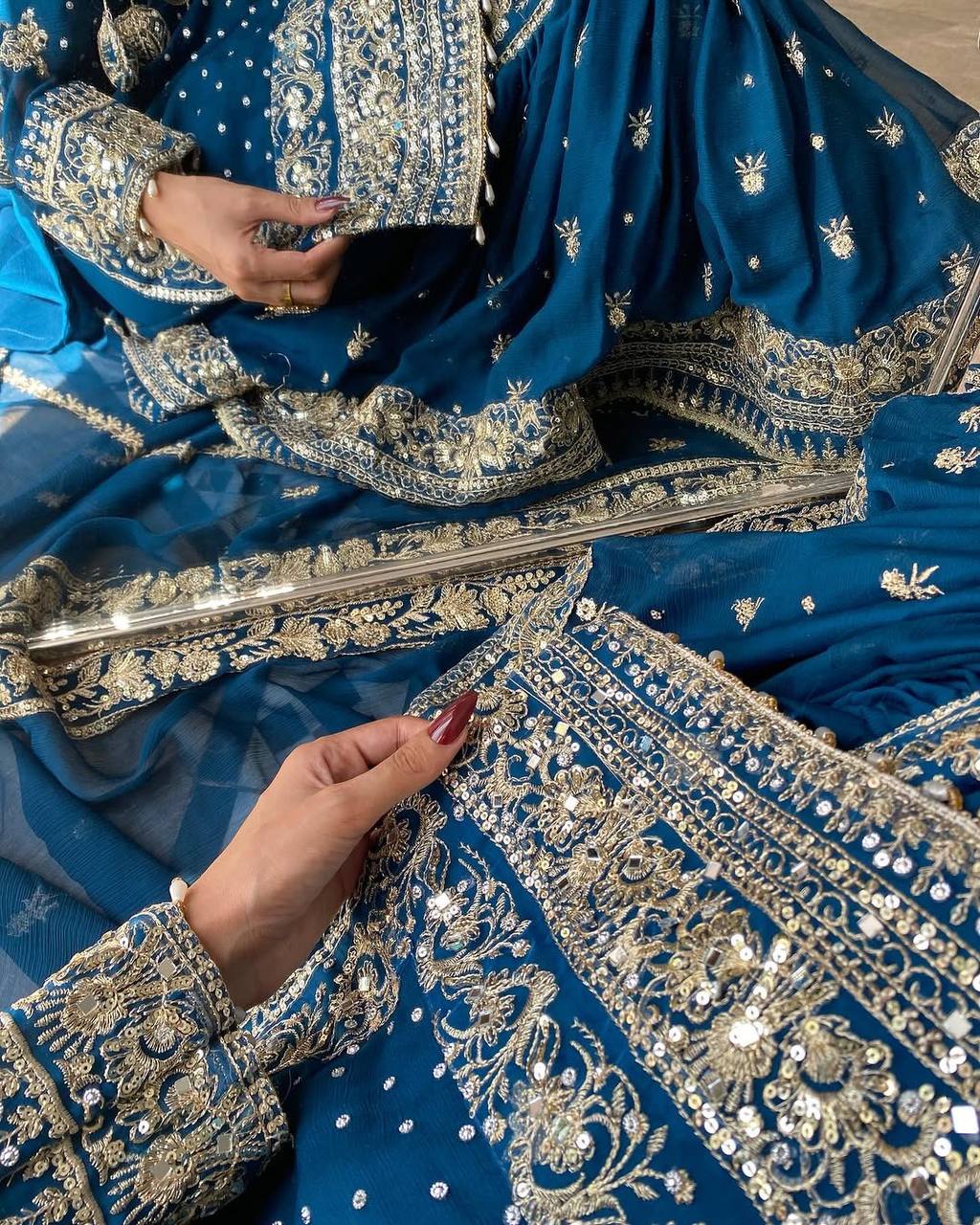 Elegant Blue Color Ready Made Georgette Sharara Set