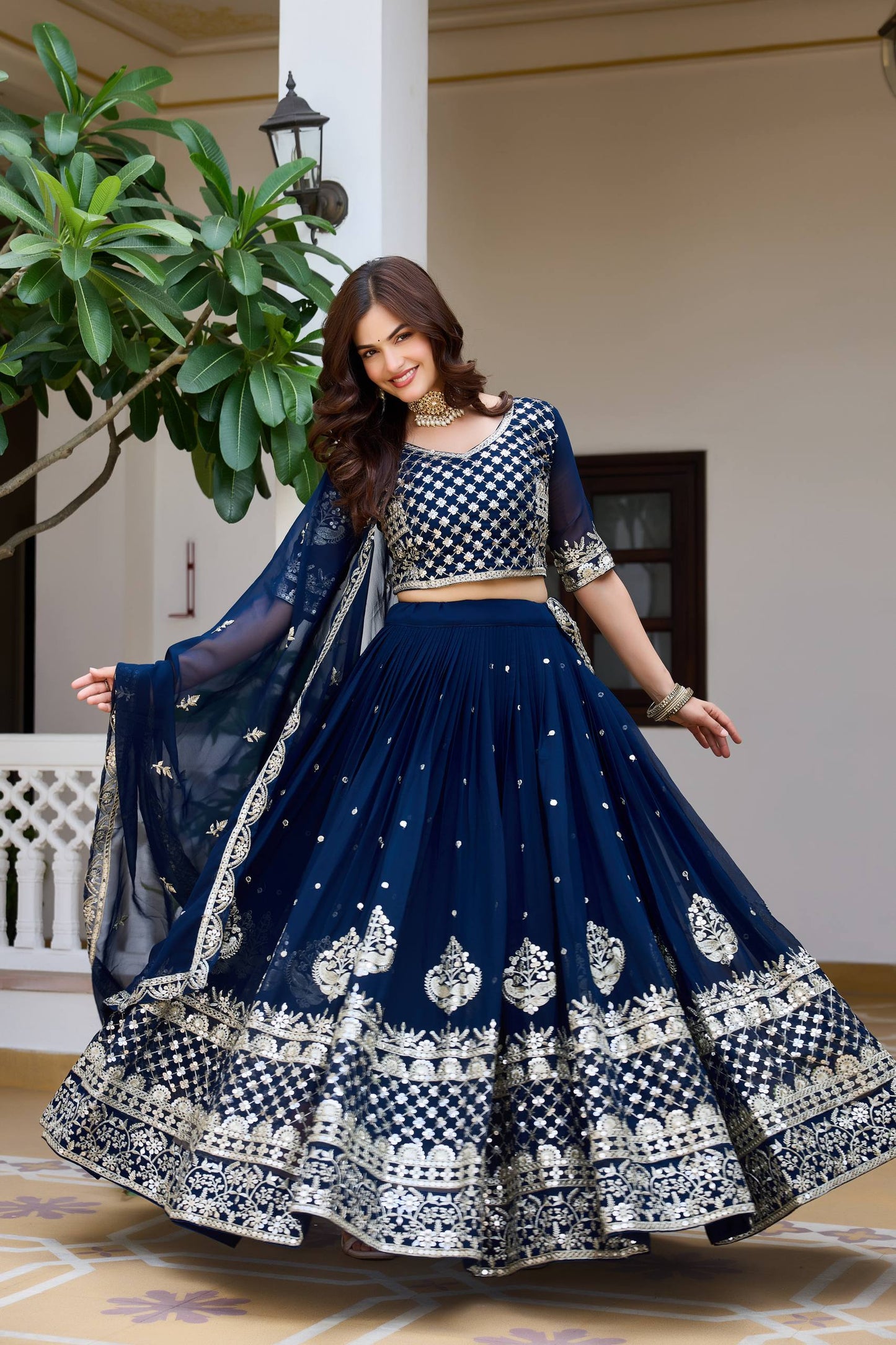 Designer Georgette Embroidery Work Traditional Wear Lehenga Choli