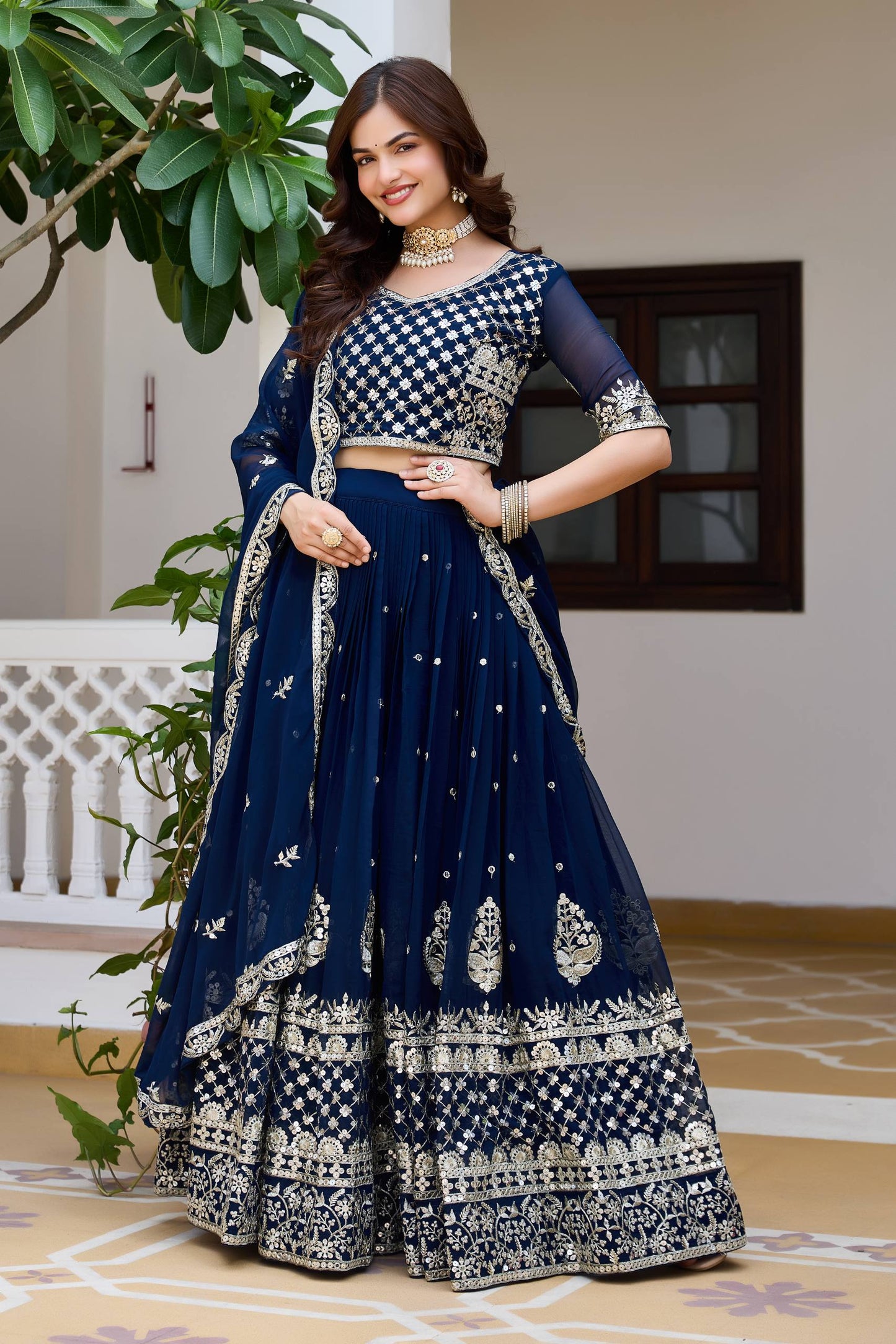 Designer Georgette Embroidery Work Traditional Wear Lehenga Choli