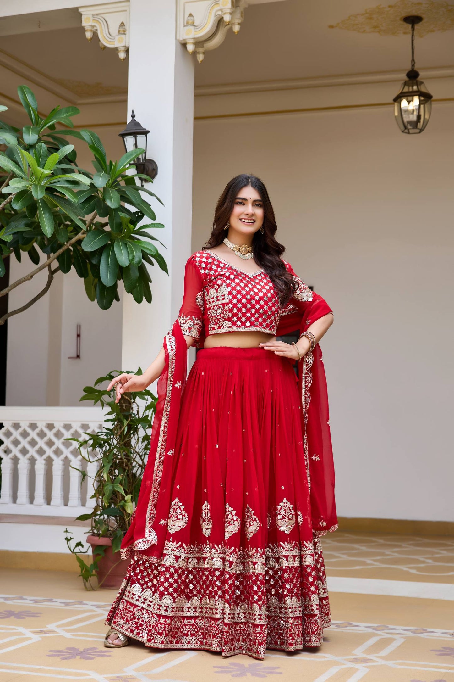 Designer Georgette Embroidery Work Traditional Wear Lehenga Choli