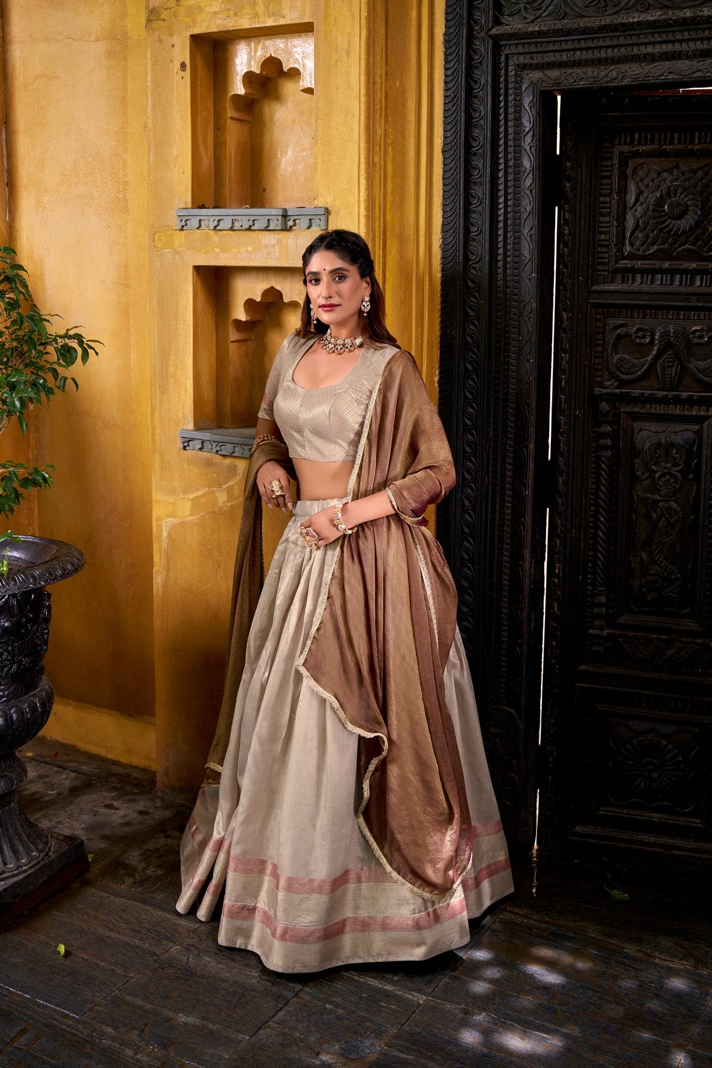 South Style Grey Color Slik Zari Weaving Work Lehenga Choli