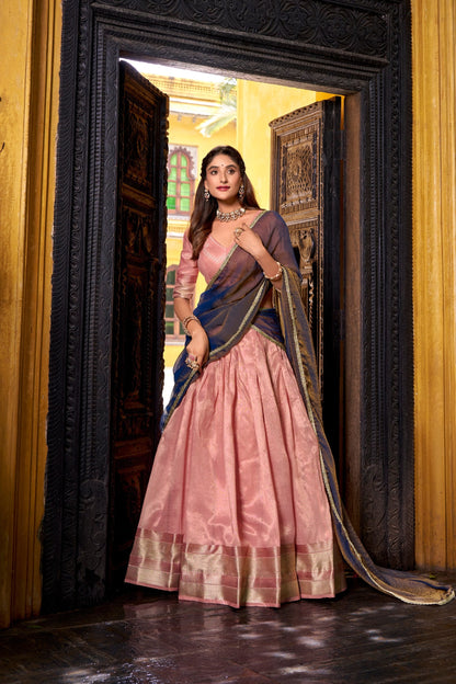 South Style Pink Color Slik Zari Weaving Work Lehenga Choli