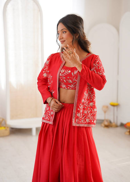 Arti Chauhan Orange Color Chinon Silk Lehenga Set With Koti