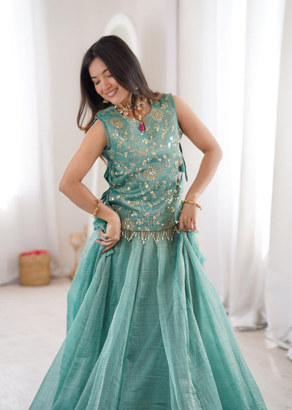Arti Chauhan Wear Designer Salsa Crush Lehenga With Embroidered Koti Set